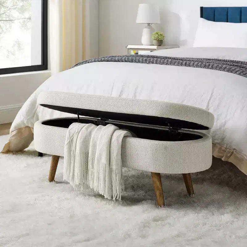 43 Inch Versatile End-of-Bed Ottoman Bench with Storage, Soft Linen, Rubberwood Legs, 250 lbs Capacity