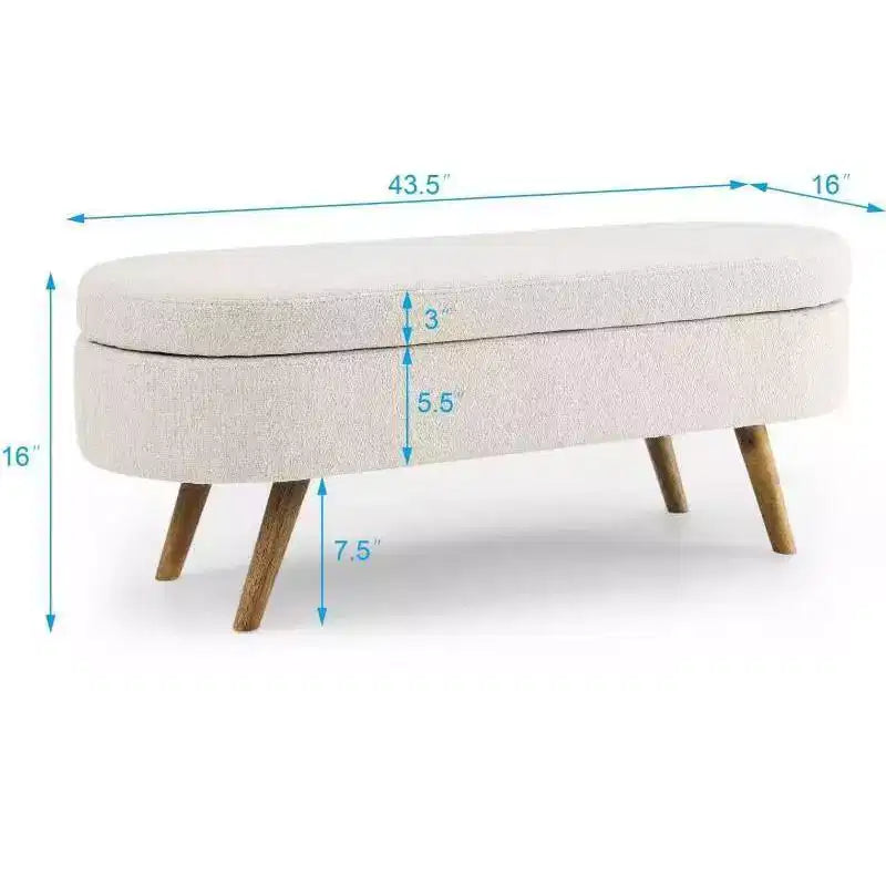 43 Inch Versatile End-of-Bed Ottoman Bench with Storage, Soft Linen, Rubberwood Legs, 250 lbs Capacity