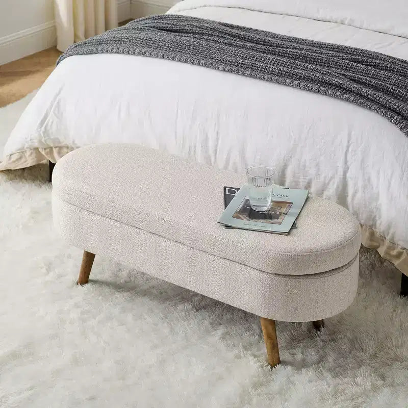 43 Inch Versatile End-of-Bed Ottoman Bench with Storage, Soft Linen, Rubberwood Legs, 250 lbs Capacity