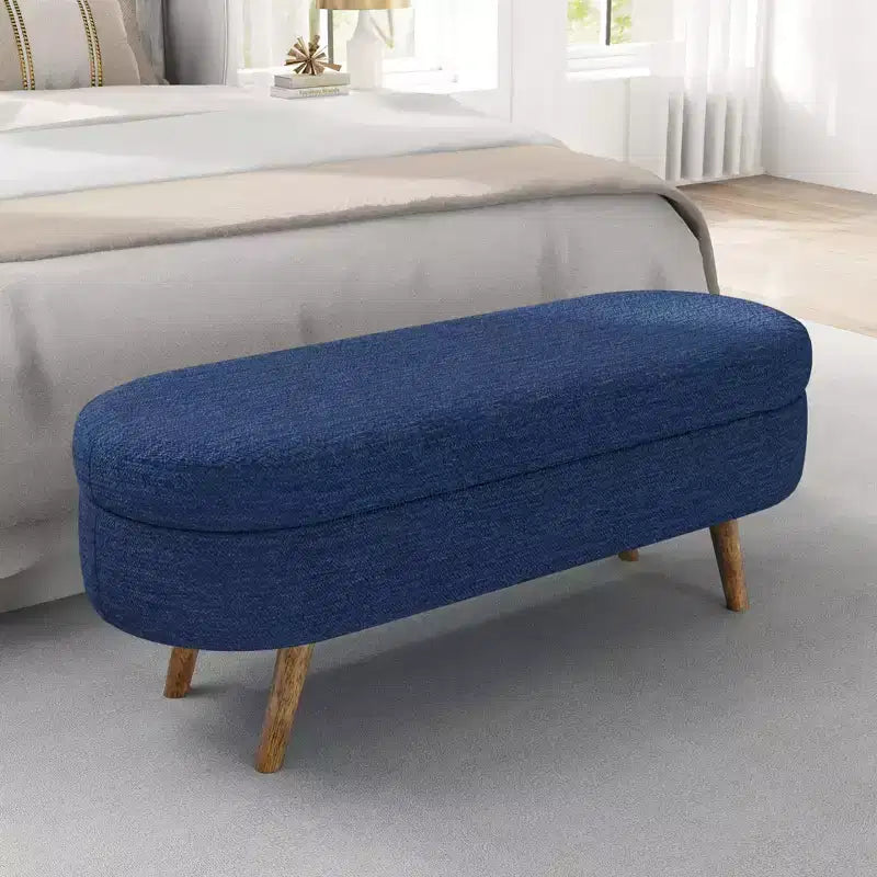 43 Inch Versatile End-of-Bed Ottoman Bench with Storage, Soft Linen, Rubberwood Legs, 250 lbs Capacity