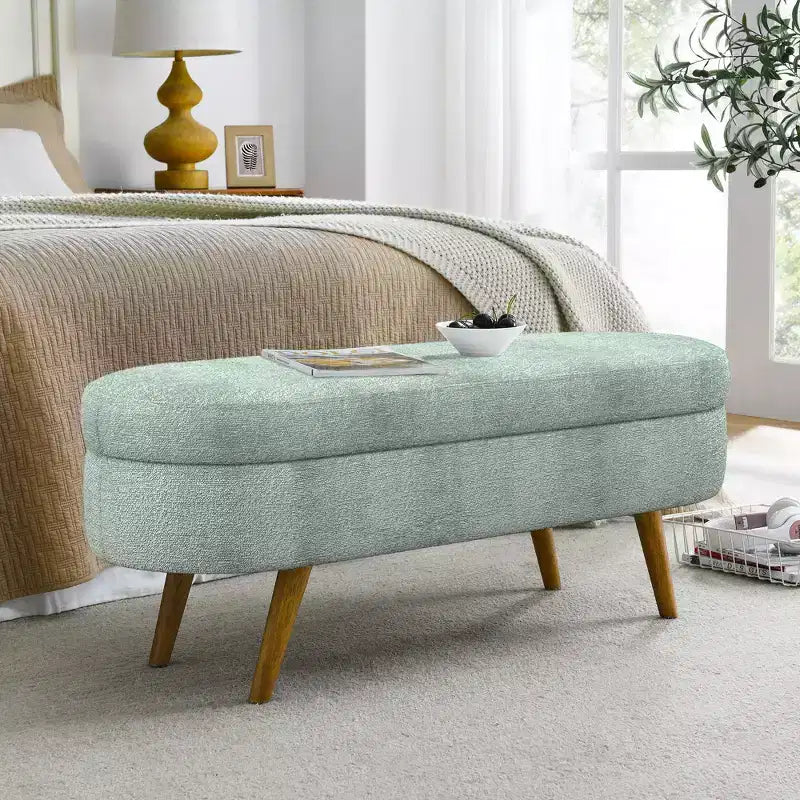 43 Inch Versatile End-of-Bed Ottoman Bench with Storage, Soft Linen, Rubberwood Legs, 250 lbs Capacity