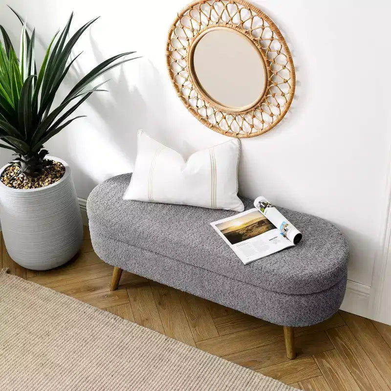 43 Inch Versatile End-of-Bed Ottoman Bench with Storage, Soft Linen, Rubberwood Legs, 250 lbs Capacity