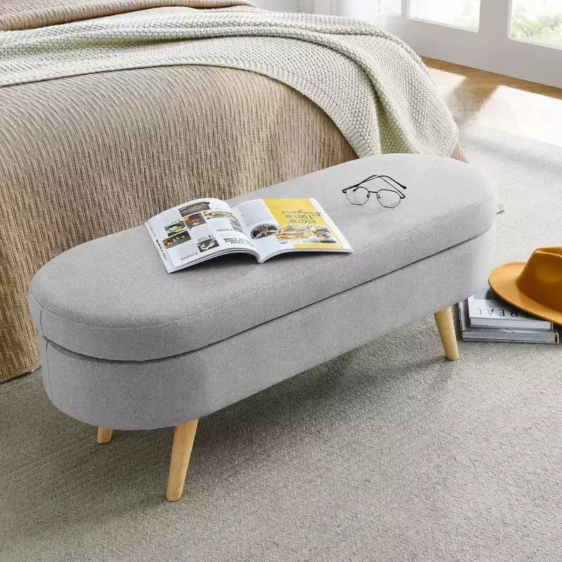 43 Inch Versatile End-of-Bed Ottoman Bench with Storage, Soft Linen, Rubberwood Legs, 250 lbs Capacity