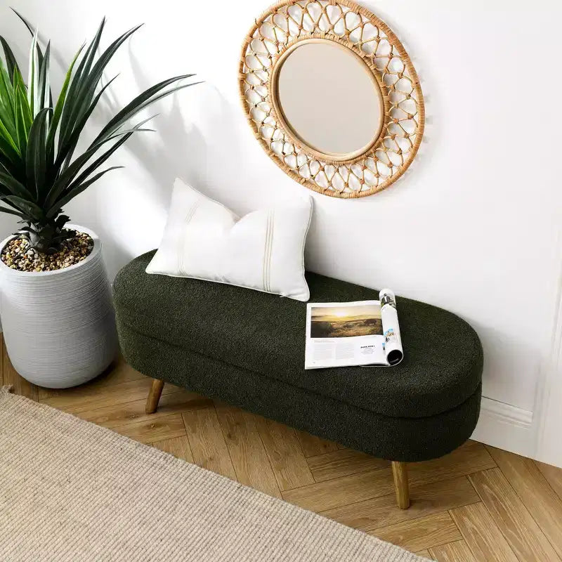 43 Inch Versatile End-of-Bed Ottoman Bench with Storage, Soft Linen, Rubberwood Legs, 250 lbs Capacity