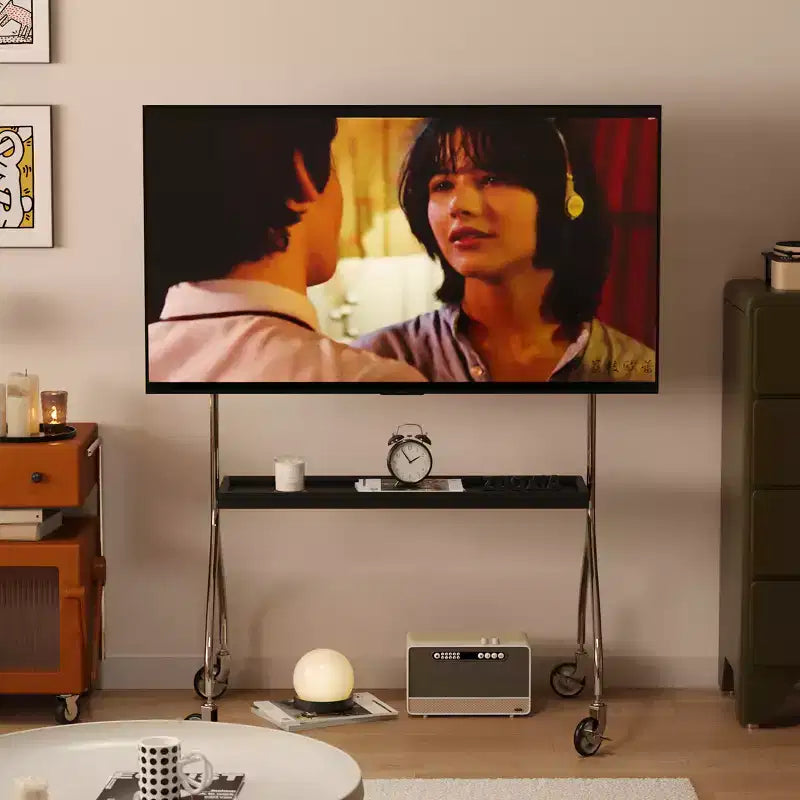 Walk-Around TV Stand with 360° Rotating Wheels, Floor-Standing Display for 43-70 Inch TVs