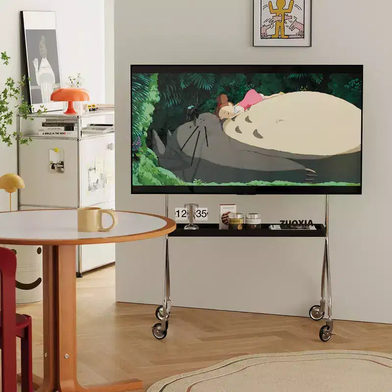 Walk-Around TV Stand with 360° Rotating Wheels, Floor-Standing Display for 43-70 Inch TVs