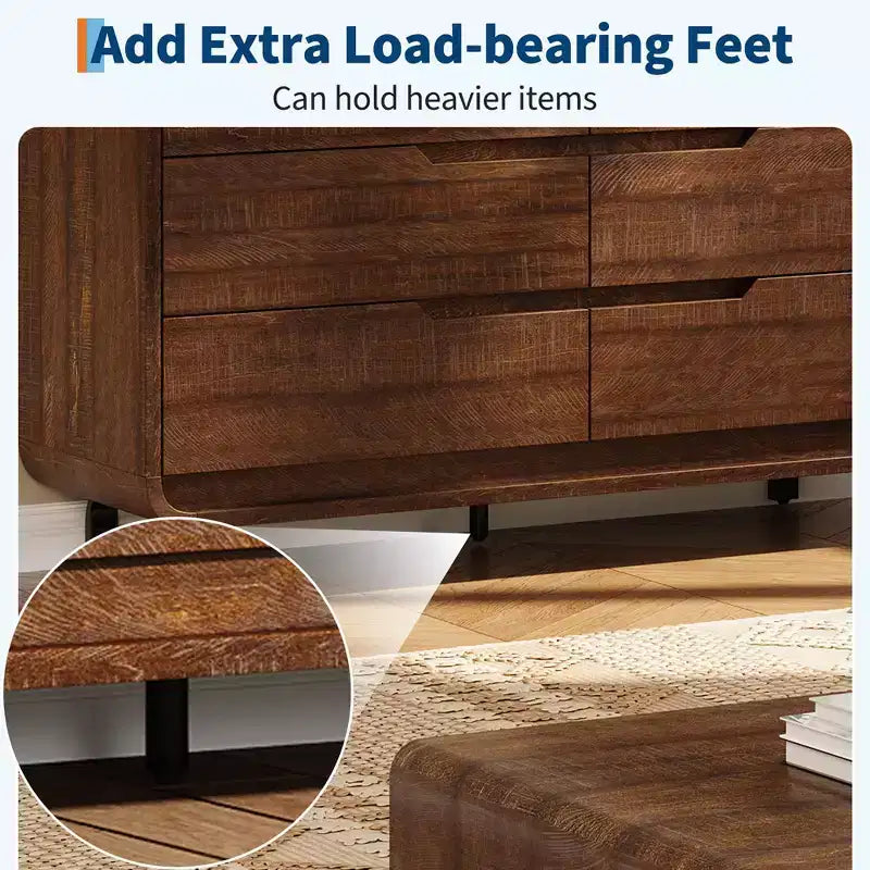 6 Drawers Dresser for Bedroom, 47 Wide Modern Wooden Clothes Dresser with Large Wood Storage, Chest of Drawers for Living Room, Hallway