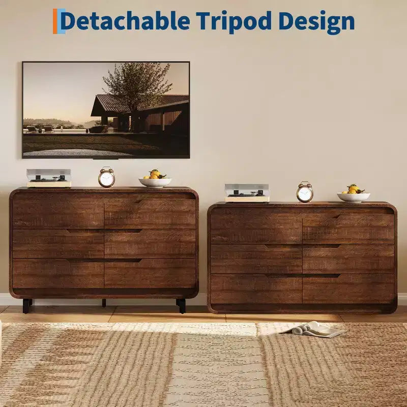 6 Drawers Dresser for Bedroom, 47 Wide Modern Wooden Clothes Dresser with Large Wood Storage, Chest of Drawers for Living Room, Hallway