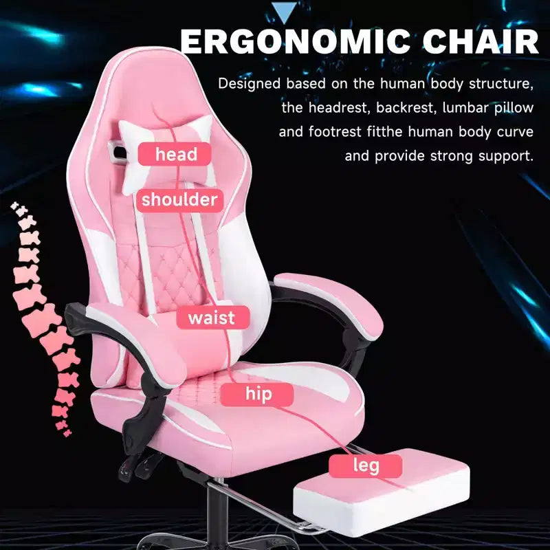 Ergonomic Gaming Chair with Massage Lumbar Support and Footrest