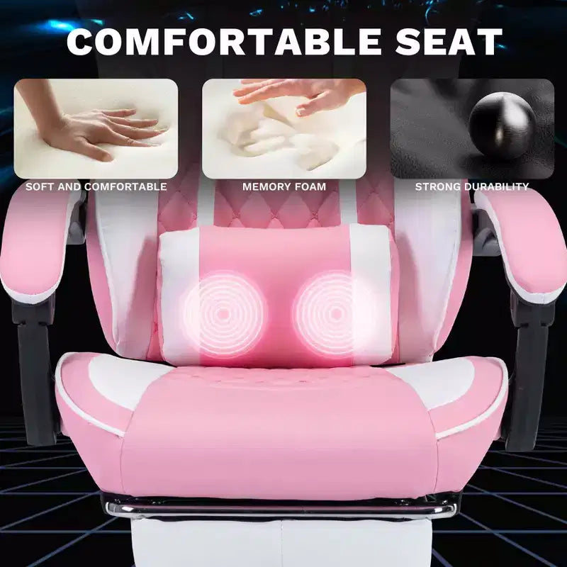 Ergonomic Gaming Chair with Massage Lumbar Support and Footrest