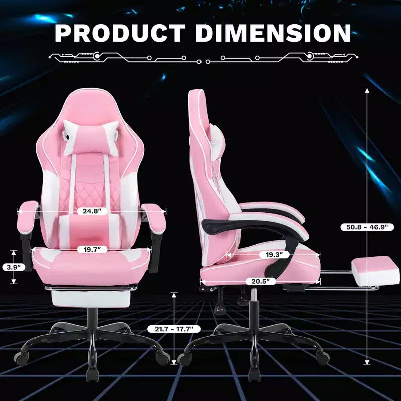 Ergonomic Gaming Chair with Massage Lumbar Support and Footrest