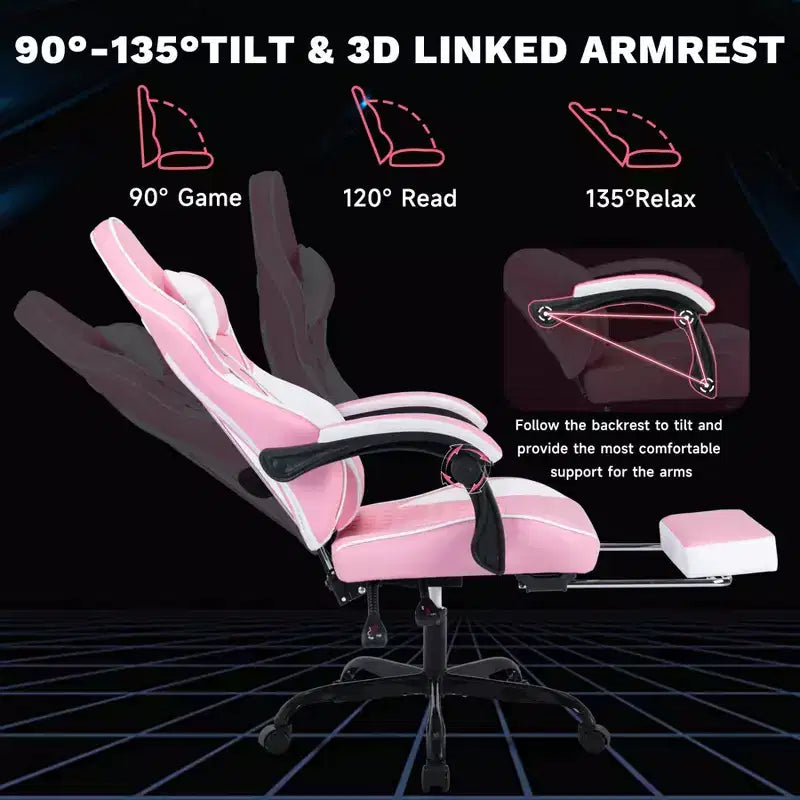 Ergonomic Gaming Chair with Massage Lumbar Support and Footrest