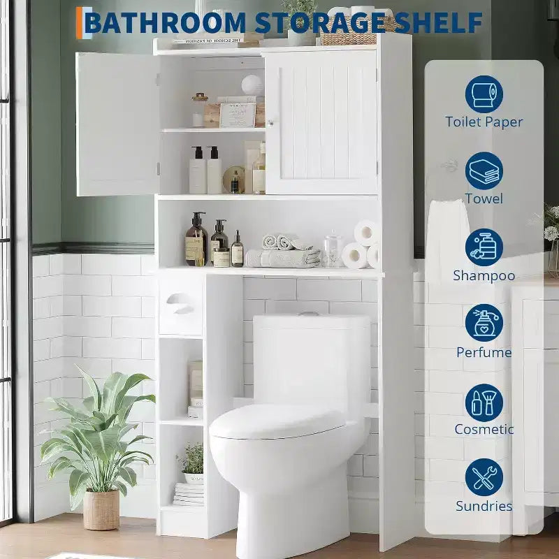 Over Toilet Storage Cabinet with Barn Doors and Adjustable Shelves