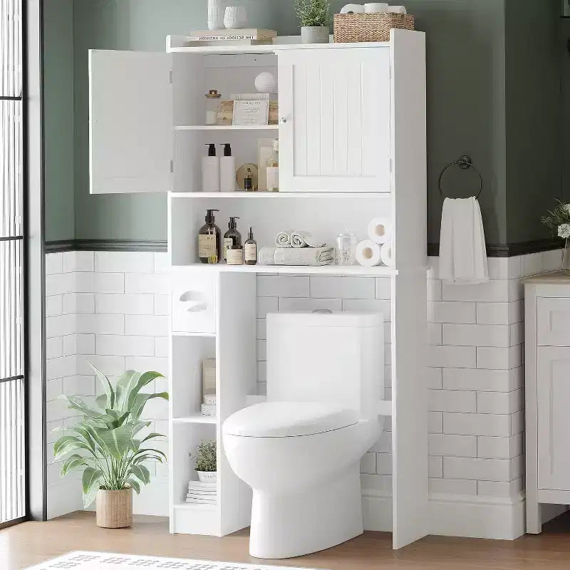 Over Toilet Storage Cabinet with Barn Doors and Adjustable Shelves
