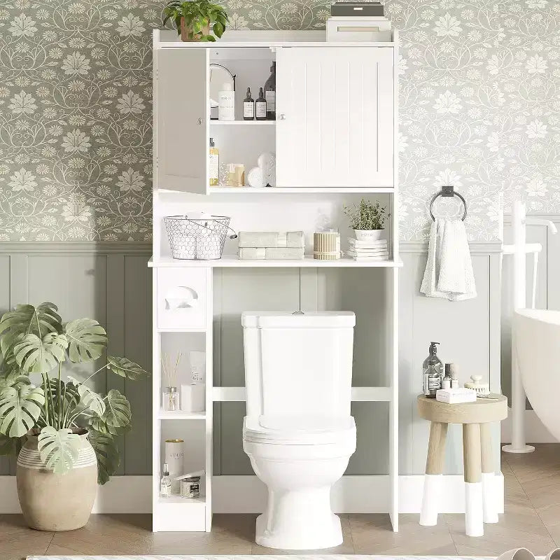 Over Toilet Storage Cabinet with Barn Doors and Adjustable Shelves