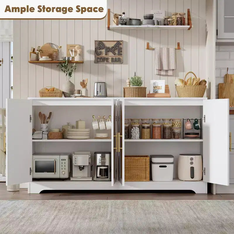 Sideboard Buffet Cabinet with 4 Rattan Doors, Large Credenza Storage Console Table