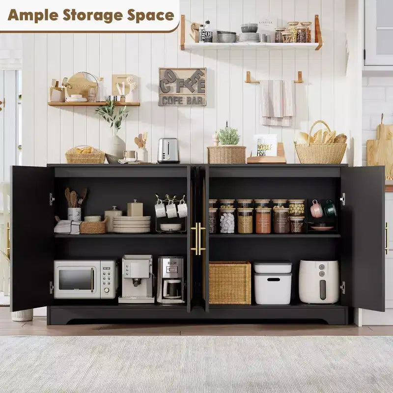Sideboard Buffet Cabinet with 4 Rattan Doors, Large Credenza Storage Console Table