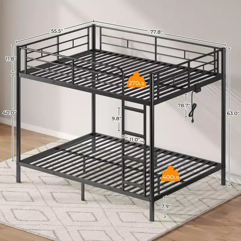 Bunk Bed with Dimmable LED Strip Lights, USB Charging Ports, Trundle & Convertible to 2 Beds