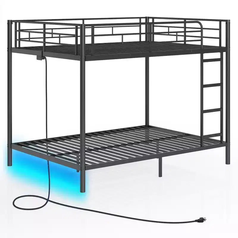 Bunk Bed with Dimmable LED Strip Lights, USB Charging Ports, Trundle & Convertible to 2 Beds