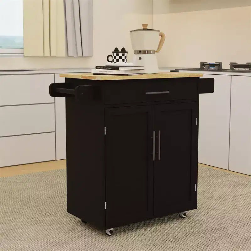 Kitchen Island Cart with 2 Drawers & 2 Open Shelves, Mobile Prep Table with Locking Wheels, 39.4 in W