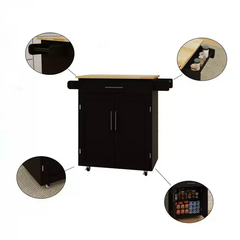 Kitchen Island Cart with 2 Drawers & 2 Open Shelves, Mobile Prep Table with Locking Wheels, 39.4 in W
