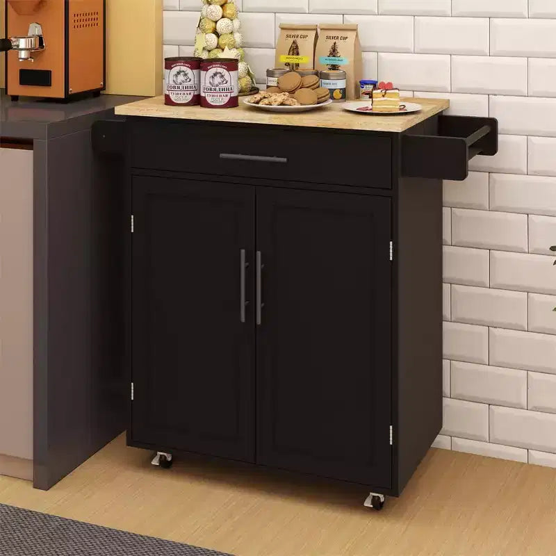 Kitchen Island Cart with 2 Drawers & 2 Open Shelves, Mobile Prep Table with Locking Wheels, 39.4 in W