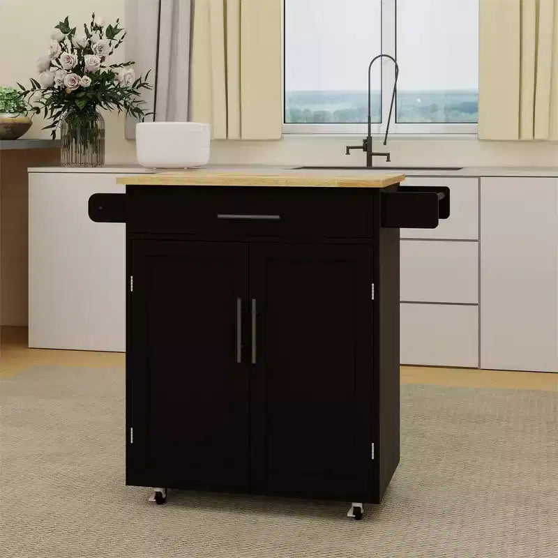 Kitchen Island Cart with 2 Drawers & 2 Open Shelves, Mobile Prep Table with Locking Wheels, 39.4 in W