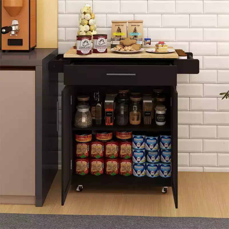 Kitchen Island Cart with 2 Drawers & 2 Open Shelves, Mobile Prep Table with Locking Wheels, 39.4 in W