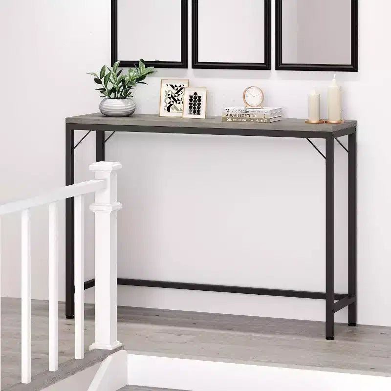 Modern Sofa Table, 39.4 in Industrial Style Console Table for Behind Couch, Entryway or Hallway, Sturdy Metal Frame with Wooden Top