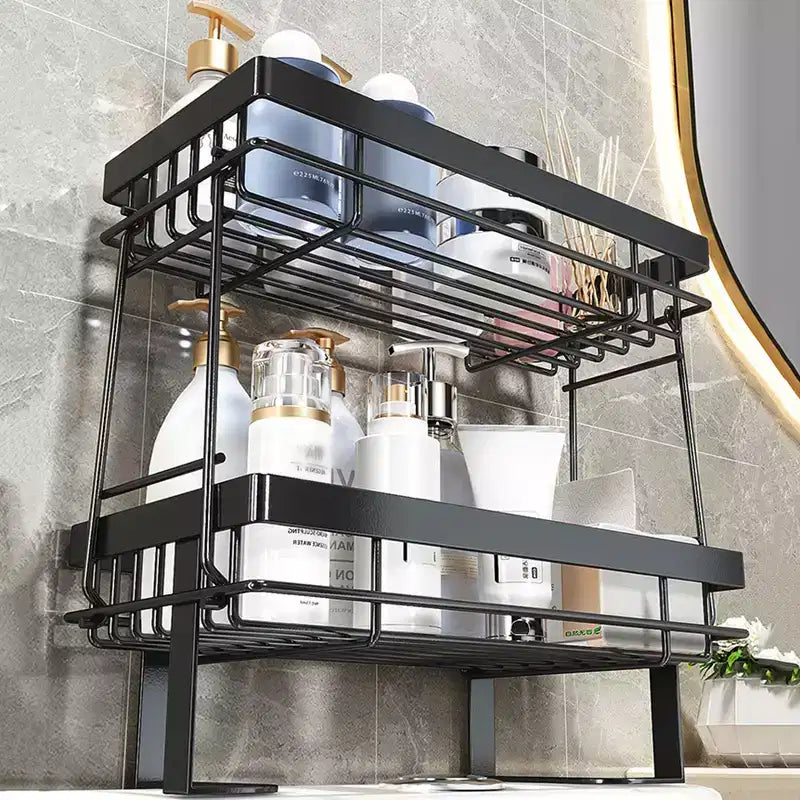 Over Toilet Storage Shelf No Drill Carbon Steel Bathroom Organizer, Single or Double Layer Freestanding Shelf Black