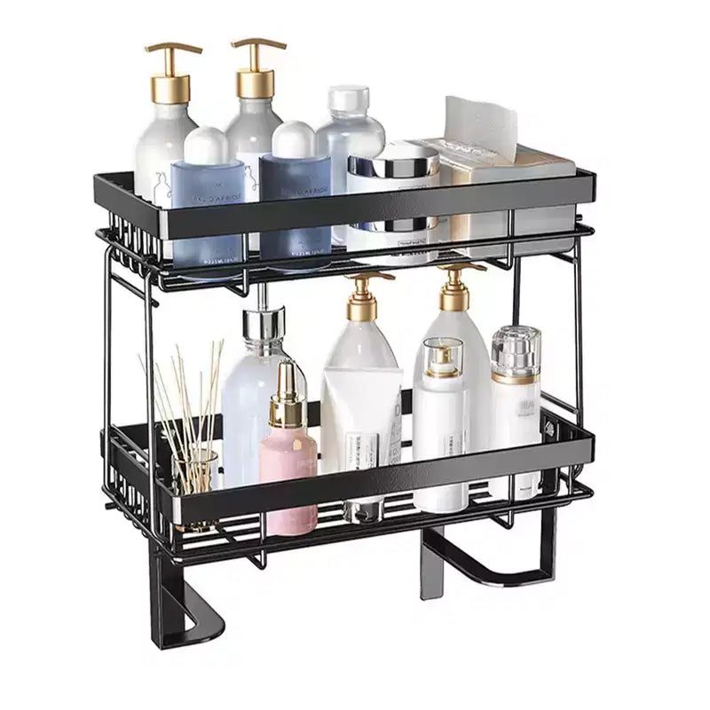 Over Toilet Storage Shelf No Drill Carbon Steel Bathroom Organizer, Single or Double Layer Freestanding Shelf Black