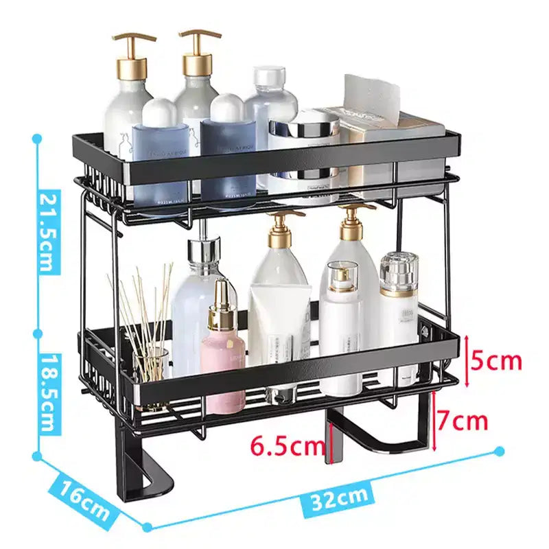 Over Toilet Storage Shelf No Drill Carbon Steel Bathroom Organizer, Single or Double Layer Freestanding Shelf Black