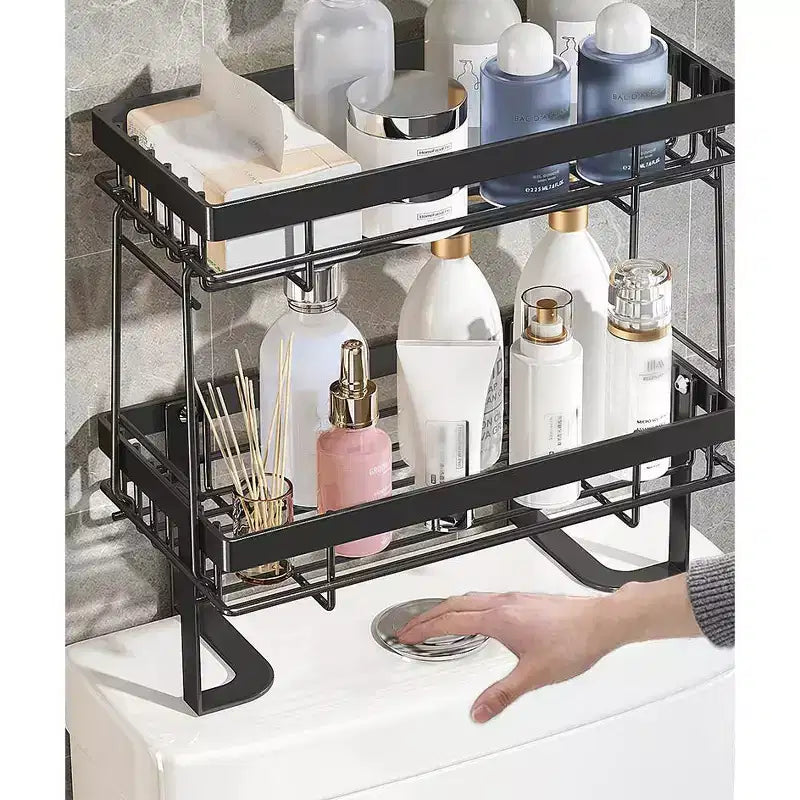 Over Toilet Storage Shelf No Drill Carbon Steel Bathroom Organizer, Single or Double Layer Freestanding Shelf Black
