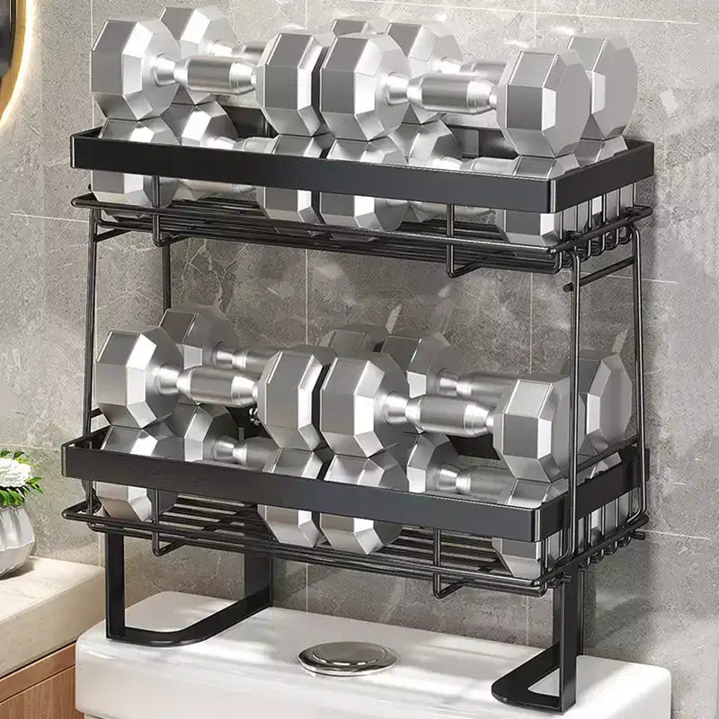 Over Toilet Storage Shelf No Drill Carbon Steel Bathroom Organizer, Single or Double Layer Freestanding Shelf Black