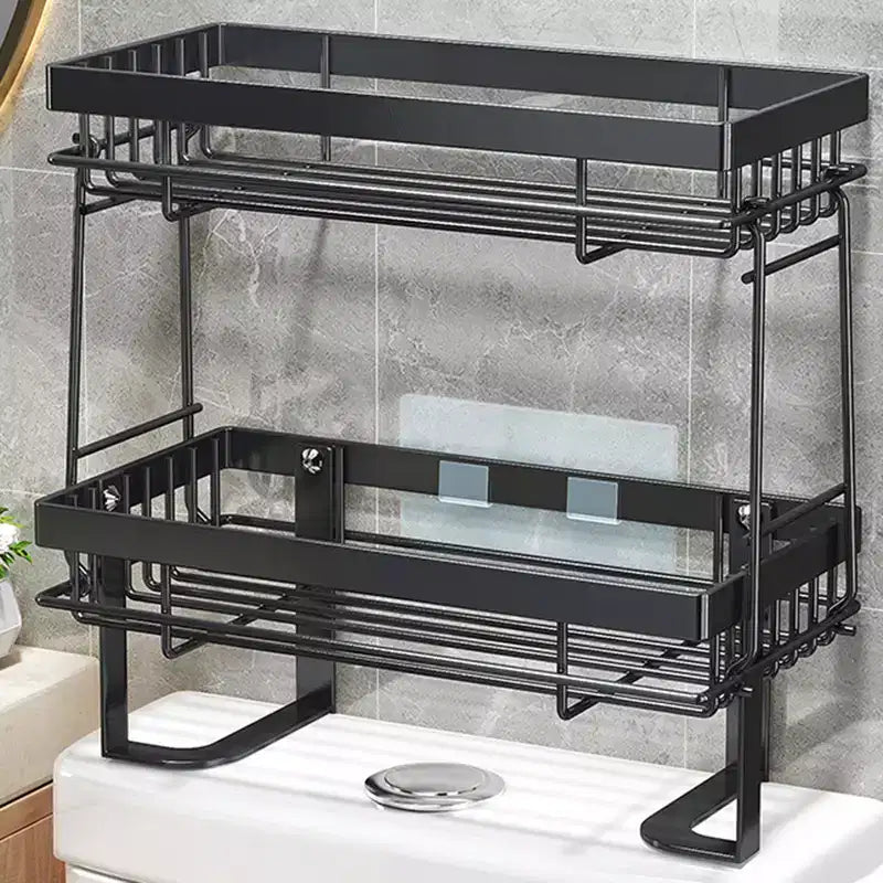 Over Toilet Storage Shelf No Drill Carbon Steel Bathroom Organizer, Single or Double Layer Freestanding Shelf Black