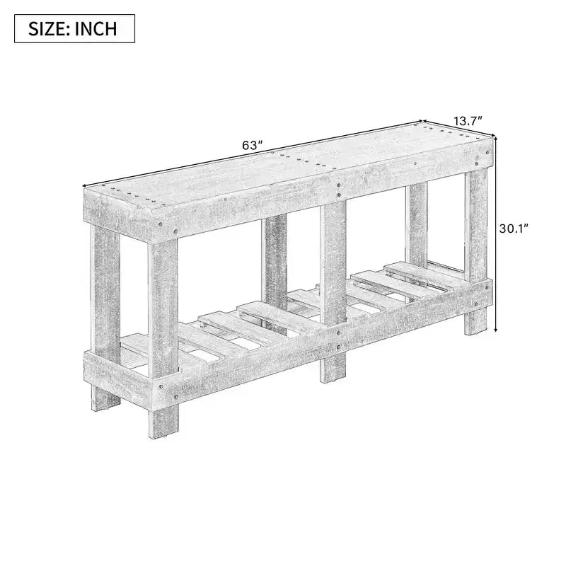 Vintage Console Table with Bottom Shelf & 6 Legs, 63 Inch Entryway Sofa Table with Metal Rivet Decor