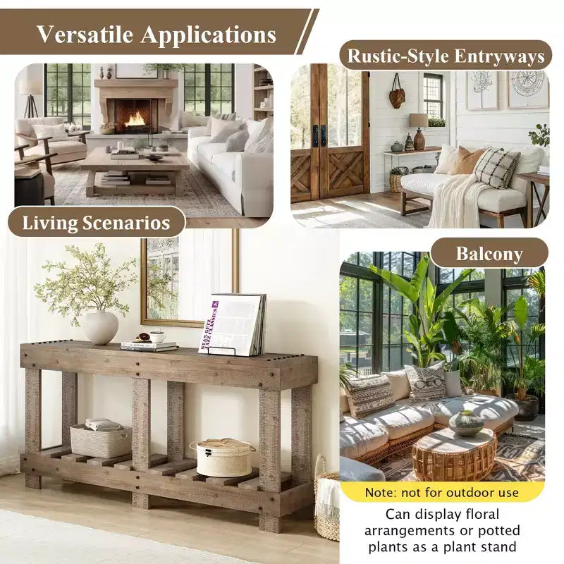 Vintage Console Table with Bottom Shelf & 6 Legs, 63 Inch Entryway Sofa Table with Metal Rivet Decor