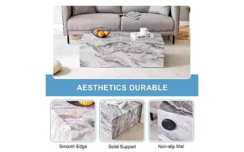 Minimalist Rectangular Coffee Table, Ready-to-Use Center Table for Living Room, Modern MDF Tea Table with Natural Texture