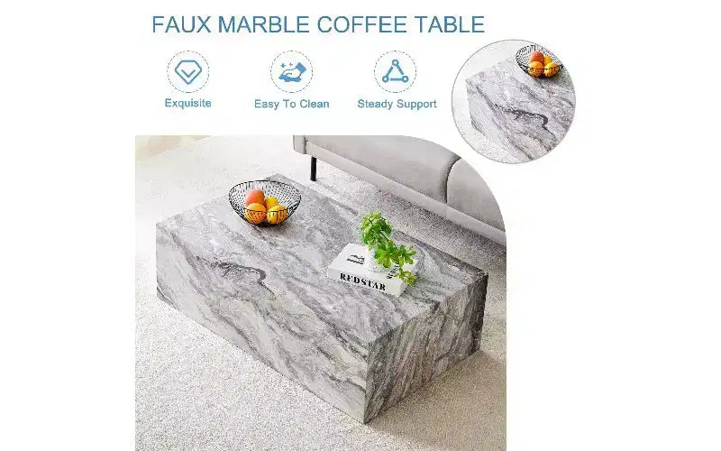 Minimalist Rectangular Coffee Table, Ready-to-Use Center Table for Living Room, Modern MDF Tea Table with Natural Texture