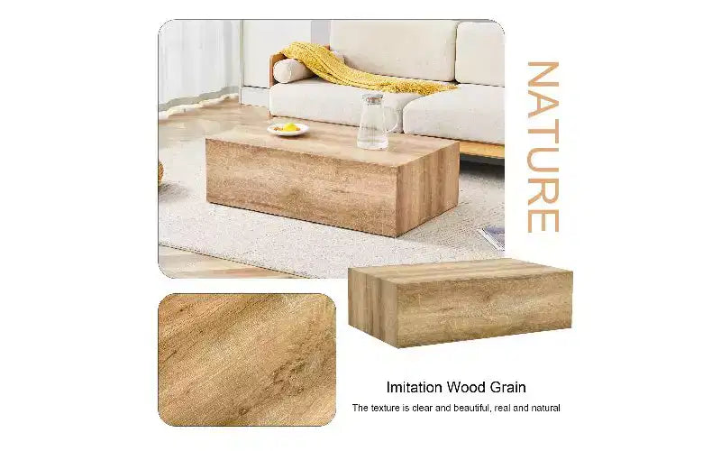 Minimalist Rectangular Coffee Table, Ready-to-Use Center Table for Living Room, Modern MDF Tea Table with Natural Texture