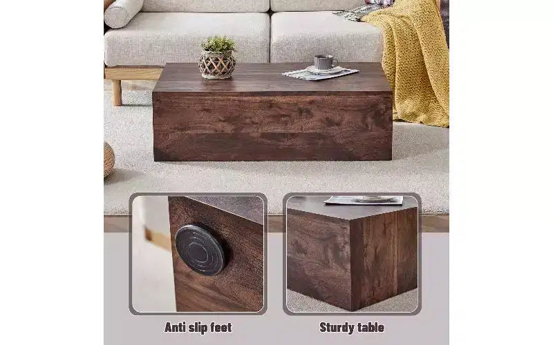 Minimalist Rectangular Coffee Table, Ready-to-Use Center Table for Living Room, Modern MDF Tea Table with Natural Texture