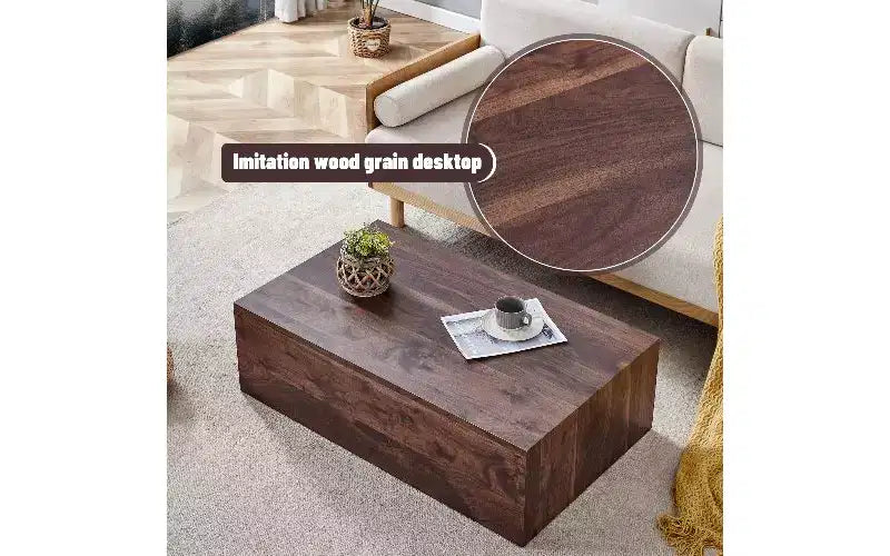 Minimalist Rectangular Coffee Table, Ready-to-Use Center Table for Living Room, Modern MDF Tea Table with Natural Texture