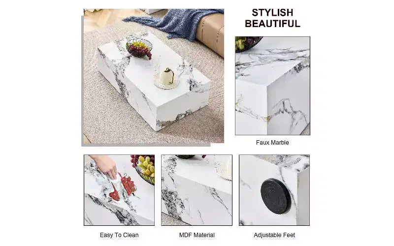 Minimalist Rectangular Coffee Table, Ready-to-Use Center Table for Living Room, Modern MDF Tea Table with Natural Texture