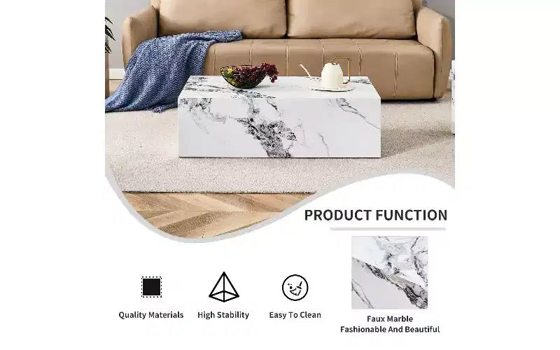 Minimalist Rectangular Coffee Table, Ready-to-Use Center Table for Living Room, Modern MDF Tea Table with Natural Texture