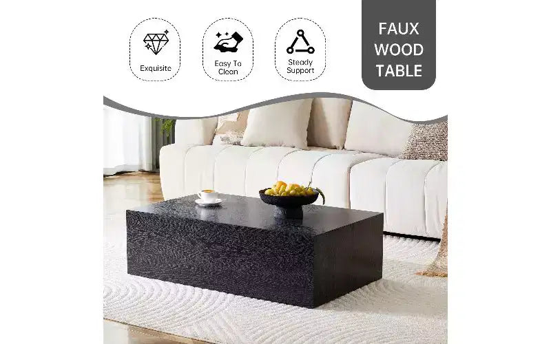 Minimalist Rectangular Coffee Table, Ready-to-Use Center Table for Living Room, Modern MDF Tea Table with Natural Texture