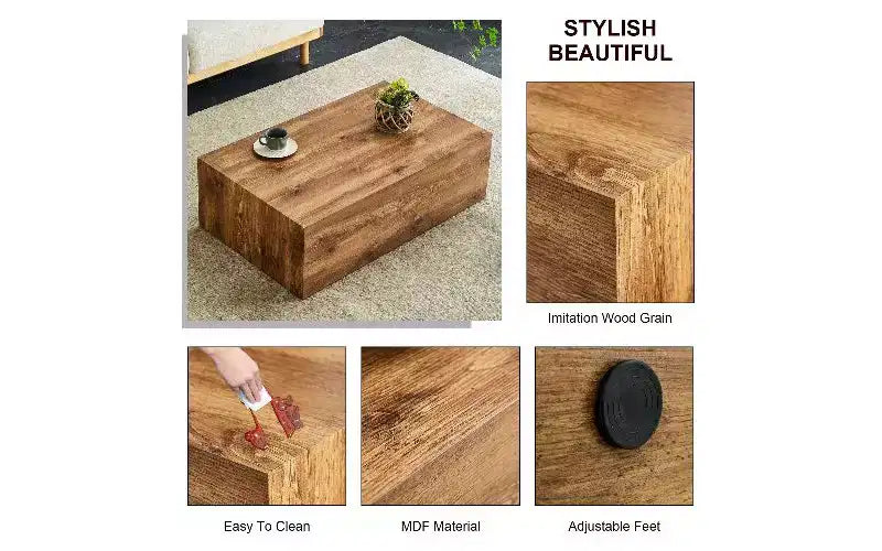 Minimalist Rectangular Coffee Table, Ready-to-Use Center Table for Living Room, Modern MDF Tea Table with Natural Texture