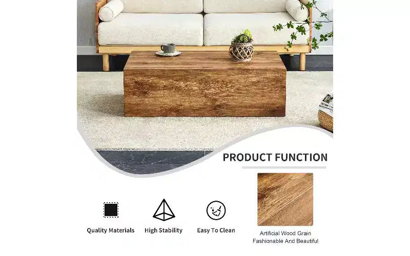 Minimalist Rectangular Coffee Table, Ready-to-Use Center Table for Living Room, Modern MDF Tea Table with Natural Texture