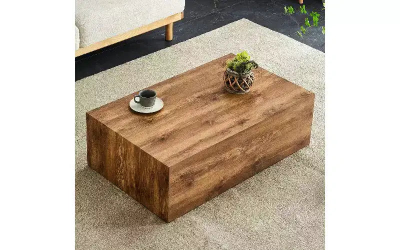 Minimalist Rectangular Coffee Table, Ready-to-Use Center Table for Living Room, Modern MDF Tea Table with Natural Texture