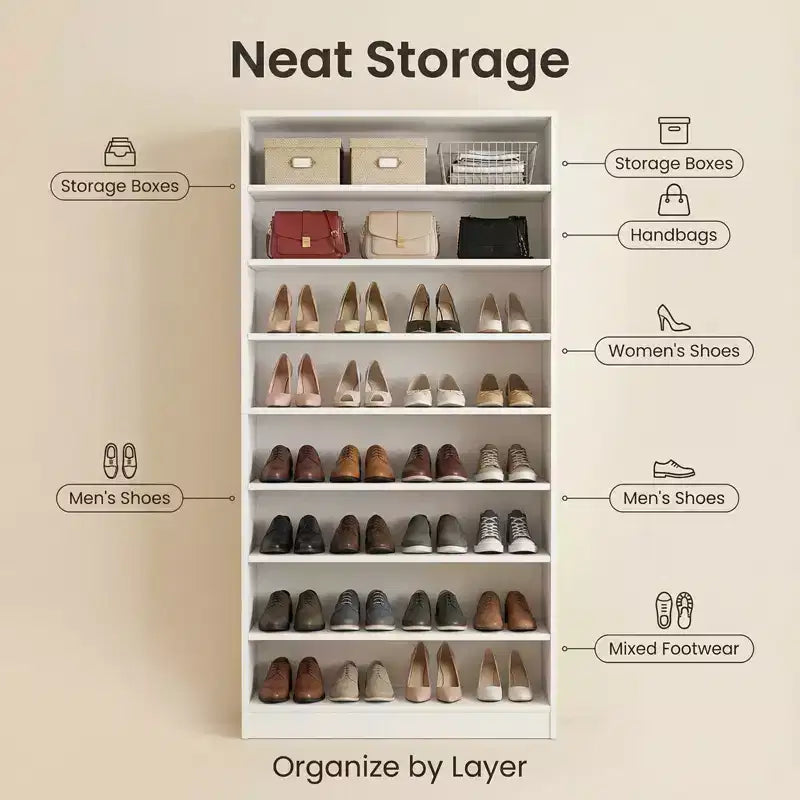 9 Tier Tall Shoe Cabinet with Adjustable Shelves