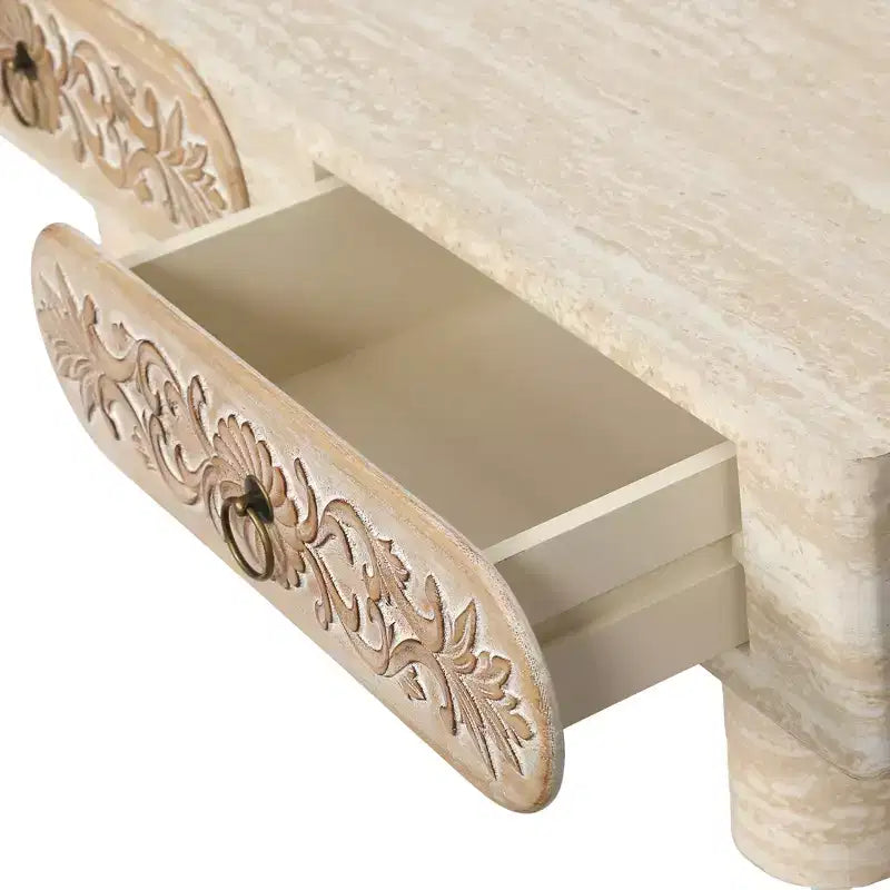 Modern Rounded Edge Coffee Table with Floral Drawer